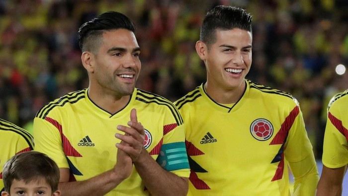 Soccer Football - Farewell Soccer Match - Colombia national team - Nemesio Camacho El Campin, Bogota, Colombia May 25, 2018. Colombias players Radamel Falcao and James Rodrigues are pictured during the farewell ahead of the upcoming FIFA World Cup Russia 2018. REUTERS/Henry Romero