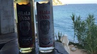 Ia pun memotret foto dua botol tequila yang hendak dinikmati dengan pemandangan laut biru. Foto: Instagram @yosoy8a