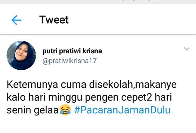 Kalau pacarmu satu sekolah pasti hari libur inginnya cepat-cepat bisa ke sekolah agar dapat bertemu si doi. Foto: Twitter