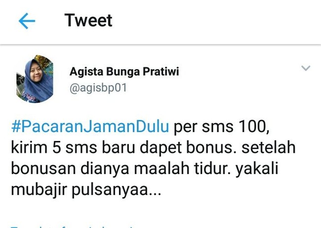 Harus boros pulsa dulu biar dapet gratis SMS tapi malah jadinya mubazir karena si pacar malah tidur. Foto: Twitter