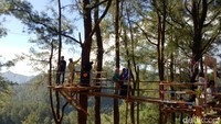 Meski baru beroprasi saat libur Lebaran, objek wisata sepeda terbang ini menjadi favorit pengunjung yang hadir di Kawasan Hutan Pinus Malino. (Ibnu Munsir/detikTravel)