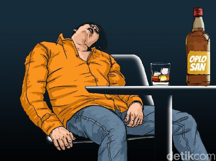 mengambarkan laki2 terkapar dikursi karena Oplosan