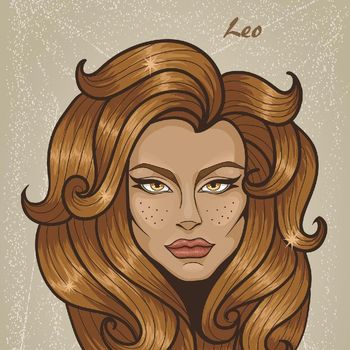 Zodiak Leo Zodiac: Illustration of Leo astrological sign as a beautiful girl. Vector art.