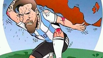 Messi digambarkan mati-matian mengangkat Argentina. Foto: istimewa