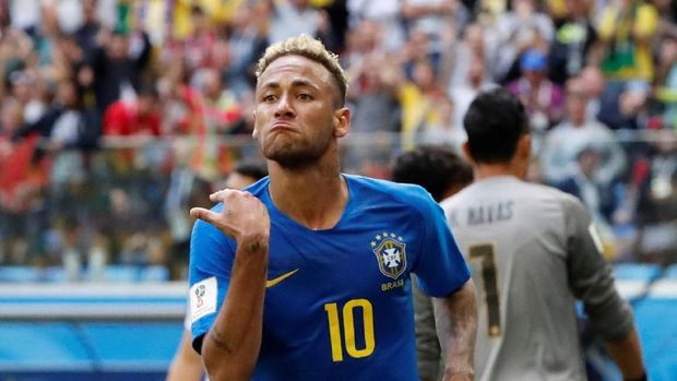 Neymar menggenapkan keunggulan Brasil atas Kosta Rika di detik-detik akhir pertandingan.