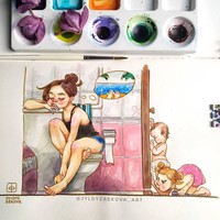 Menjadi ibu berarti sebagian besar waktunya dicurahkan untuk menjaga buah hatinya. Tapi, bahkan saat ibu tengah di toilet pun harus rela diganggu oleh anak-anaknya. Foto: Dok. Jyldyz Bekova