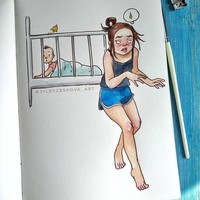 Seorang ibu bisa leluasa melakukan banyak hal saat buah hatinya tengah tertidur. Namun, baru saja berjalan beberapa langkah dengan hati-hati, tiba-tiba sang anak sudah bangun. Foto: Dok. Jyldyz Bekova