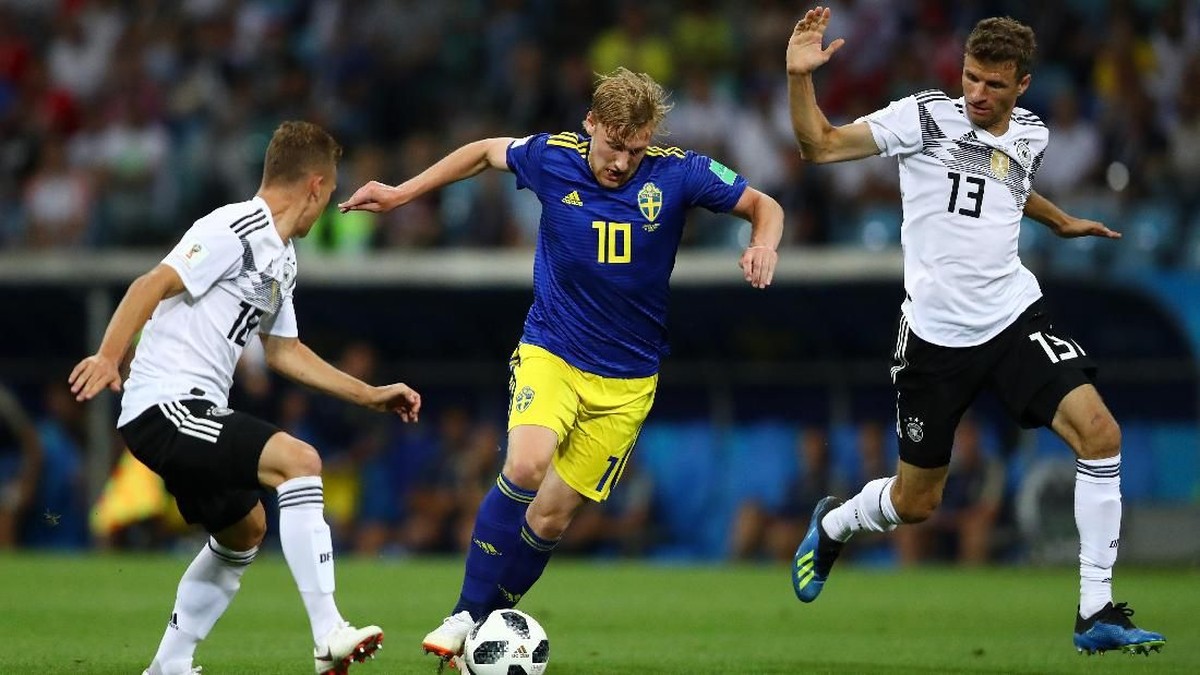 Jerman untuk sementara tertinggal 0-1 dari Swedia di babak pertama laga Grup F Piala Dunia 2018. (Foto: Dean Mouhtaropoulos/Getty Images)