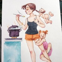 Saat memasak pun menjadi tak bebas dan tak leluasa karena selalu diikuti oleh buah hatinya. Foto: Dok. Jyldyz Bekova