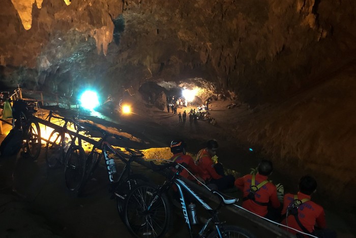 Rescue teams are seen inside of the Tham Luang caves where 13 members of an Under 16 soccer team were trapped in the northern province of Chiang Rai, Thailand, June 25, 2018. REUTERS/Stringer