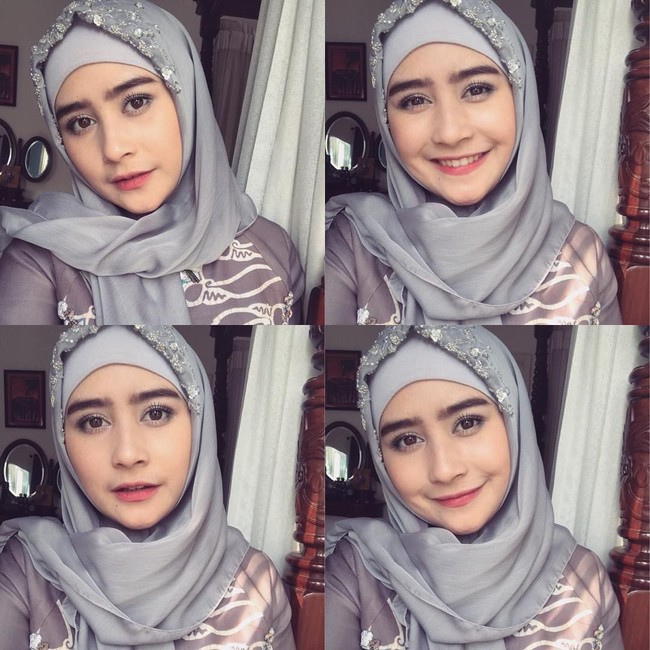 Pada Lebaran tahun 2017, Prilly Latuconsina juga tampil memakai hijab. Beda dengan tahun ini, tahun lalu Prilly memilih hijab segi empat dengan detail beading di kepalanya. Foto: Instagram/PrillyLatuconsina