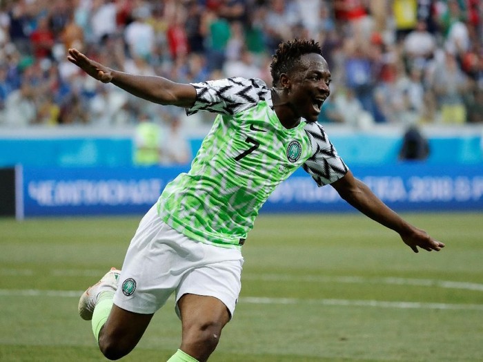 Soccer Football - World Cup - Group D - Nigeria vs Iceland - Volgograd Arena, Volgograd, Russia - June 22, 2018   Nigerias Ahmed Musa celebrates scoring their second goal    REUTERS/Toru Hanai
