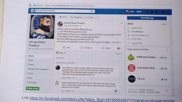  Jack mengatakan postingan Dhani di Facebook itu memuat unsur fitnah. 