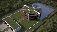 Dari atas udara, rumah mesi tampak seperti bola sepak dengan pola khasnya yang klasik. Istimewa/Inhabitat.