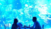 So sweet. Di hari Valentine terlihat Daniel dan Mikha makan bersama di Jakarta Aquarium dengan latar laut yang cantik. Foto: Instagram @danielwenas