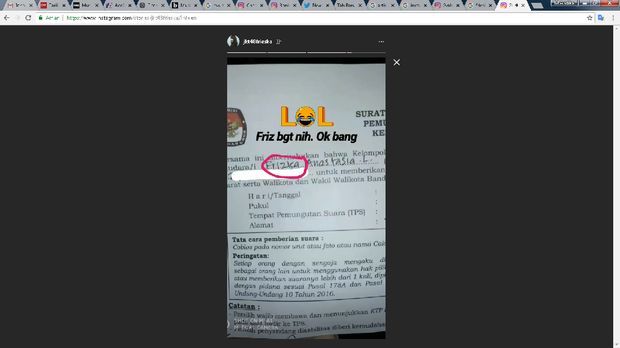 Surat pemberitahuan pemungutan suara milik Frieska salah nama.