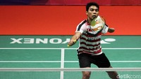 Atlet bulutangkis difabel Nugroho Suryo asal Jawa Tengah ini melakukan uji coba atau test event Asian Paragames 2018 melawan Anrimushthi Deva asal Jabar di Istora Senayan, Jakarta. Kamis (28/6/2018).