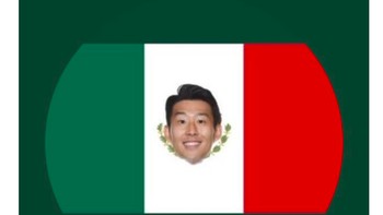 Bendera Meksiko dihiasi gambar penyerang Korsel yang semalam mencetak gol, Heung Min Son. Foto: istimewa