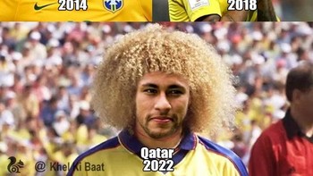 Mungkin Neymar bakal membuat rambutnya seperti legenda Kolombia, Carlos Valderrama, di Piala Dunia 2022 nanti. Foto: Istimewa