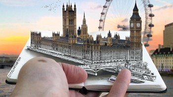 Lalu dia memotretnya dengan menyatukan sketsa dan aslinya. Foto: instagram.com/citylivesketch