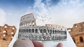 Untuk mengabadikan perjalanannya, Pietro kerap mensketsa ikon landscape di sejumlah kota. Foto: instagram.com/citylivesketch