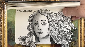 Monalisa pun jadi objek sketsanya. Foto: instagram.com/citylivesketch