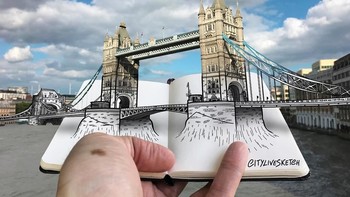 London Bridge tidak ketinggalan dibuatkan sketsanya.  Foto: instagram.com/citylivesketch
