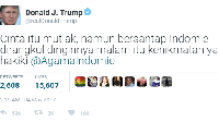 Wah, kok bisa ya orang nomor satu di Amerika Serikat itu bilang begini? Jelas aja akun Agama Indomie menjawab, Ya betul @realDonaldTrump.Foto: Twitter AgamaIndomie