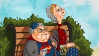 Supergirl dan Wonder Woman saat sudah menjadi nenek-nenek senang bertemu di taman untuk mengobrol. Istimewa/Boredpanda.
