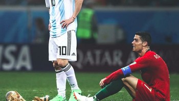Ilustrasi kesedihan kedua megabintang dengan Piala Dunia digambarkan hancur. Foto: Twitter