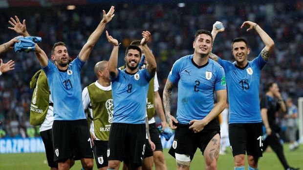   The Uruguayan national team in good condition at the 2018 World Cup. 