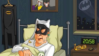 Di masa muda, Batman sering begadang. Jadi saat dia pensiun, dokter menyarankannya agar tidur cukup demi kesehatan. Foto: Instagram @_lesya_guseva_ via Brightside