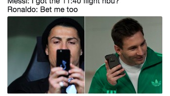 Ronaldo dan Messi janjian ketemu di bandara, pulang ke negara masing-masing. Foto: Twitter