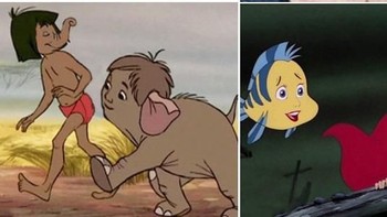 Mowgli dan gajah saling bertukar wajah (kiri). Ariel dan Flounder juga ikutan (kanan). Foto: Internet