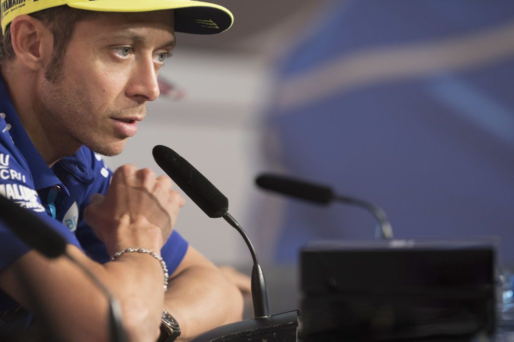 ASSEN, NETHERLANDS - JUNE 30:  Valentino Rossi of Italy and Movistar Yamaha MotoGP speaks during the press conference at the end of the Qualifying practice during the MotoGP Netherlands - Qualifying on June 30, 2018 in Assen, Netherlands.  (Photo by Mirco Lazzari gp/Getty Images)