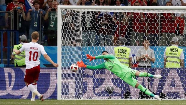   Danijel Subasic, the Croatian goalkeeper, blocked Denmark's Christian Eriksen's penalty 