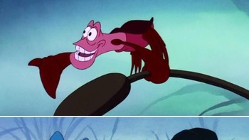 Ariel dan Pangeran Eric di film Little Mermaid bertukar wajah dengan Sebastian. Foto: internet