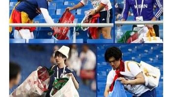 Walau sedih, semangat bersih-bersih fans Jepang yang hadir di stadion tetap tidak pudar. Foto: Istimewa