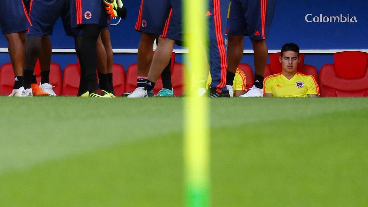 James Rodriguez diganggu cedera di sepanjang Piala Dunia 2018. (Foto: Kai Pfaffenbach/Reuters)