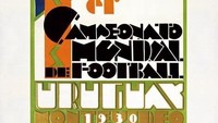 Poster Piala Dunia pertama di tahun 1930 dibuat oleh seniman Guillermo Laborde yang menampilkan gaya art deco. Foto: dok.mailonline