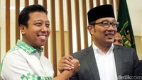 Romahurmuziy menyambut Ridwan Kamil di kantor DPP PPP, Jakarta Rabu (4/7/2018).