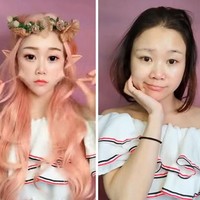 Ketika berdandan menjadi peri, wajah wanita ini berubah menjadi lebih tirus dan manis. Foto: Boredpanda