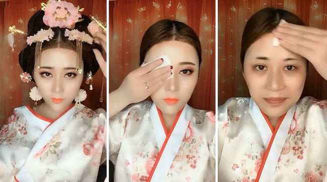 Transformasi berikut adalah salah satu tutorial yang bikin syok. Keahliannya dalam merias membuat gambar tersebut seperti menunjukkan dua wanita yang berbeda. Foto: Boredpanda
