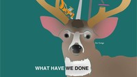 Salah satu poster Koranga yang menggambarkan proses penebangan pohon besar-besaran yang terjadi di hutan-hutan di dunia menyebabkan hilangnya tempat tinggal hewan-hewan disana. Istimewa/Boredpanda.