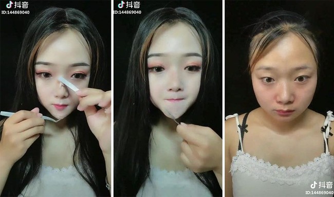 Wanita ini seolah memahat wajahnya. Sebelum dan sesudah makeup, tampilannya jadi berubah drastis. Foto: Boredpanda