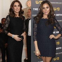 Kali ini Meghan dan Kate memilki gaun dari label yang sama, Diane Von Furstenberg bernama Zarita lace dress. Hanya saja milik Meghan hadir dengan rok pendek. Foto: Istimewa