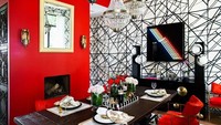 Ruang makan juga didesain unik dengan paduan warna merah dan putih.