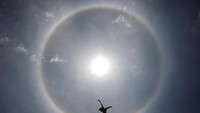 Matahari halo adalah fenomena dimana lingkaran seperti pelangi mengelilingi matahari. REUTERS/Daniel Becerril.