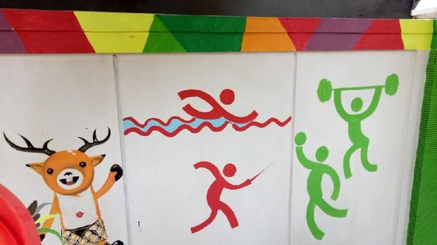 Mural Asian Games di tembok di kawasan Ancol, Jakut