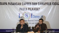 Peneliti LSI Denny JA, Adjie Alfaraby memaparkan hasil survei Siapa Capres-capres Ideal Pasca Pilkada, di Jakarta, Selasa (10/7/2018).